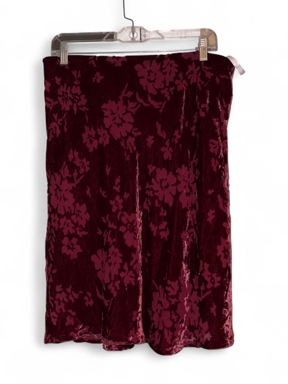 Laura Ashley Burgundy Velvet Burnout Floral Knee Length Vintage Skirt Size 12